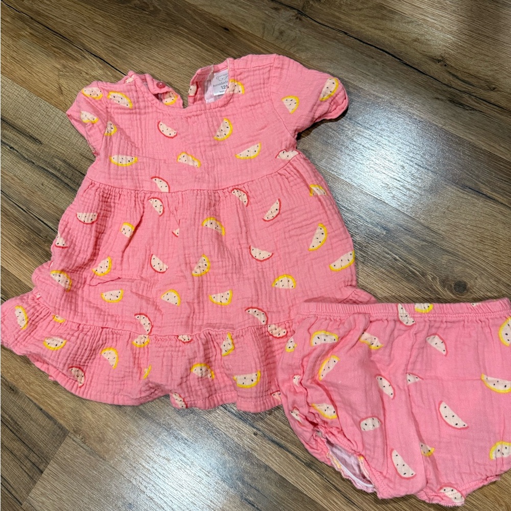 Pink Baby Dress and Bloomers Set with Lemon Print